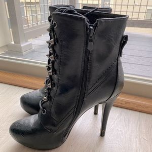 Black Leather spiked detail bootie